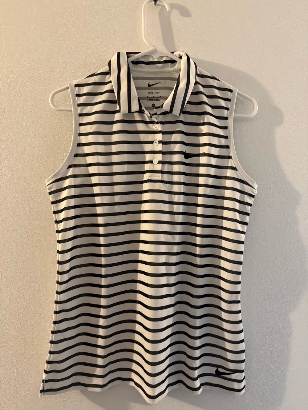 Nike Golf Black & White Striped Sleeveless Polo